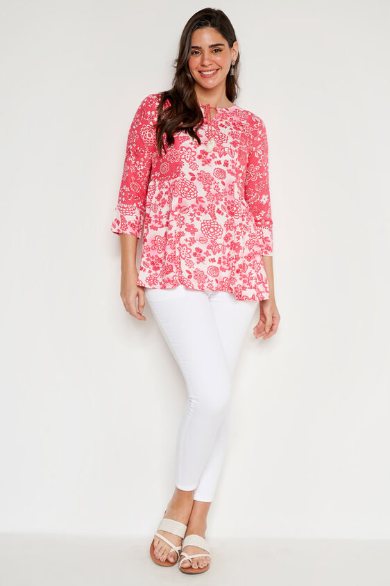 Pink Floral Flared Top, Pink, image 1